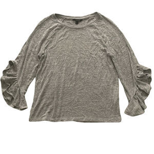 Banana Republic Womens Gray Round Neck Ruffle Sleeves Tunic Top Small Sweater